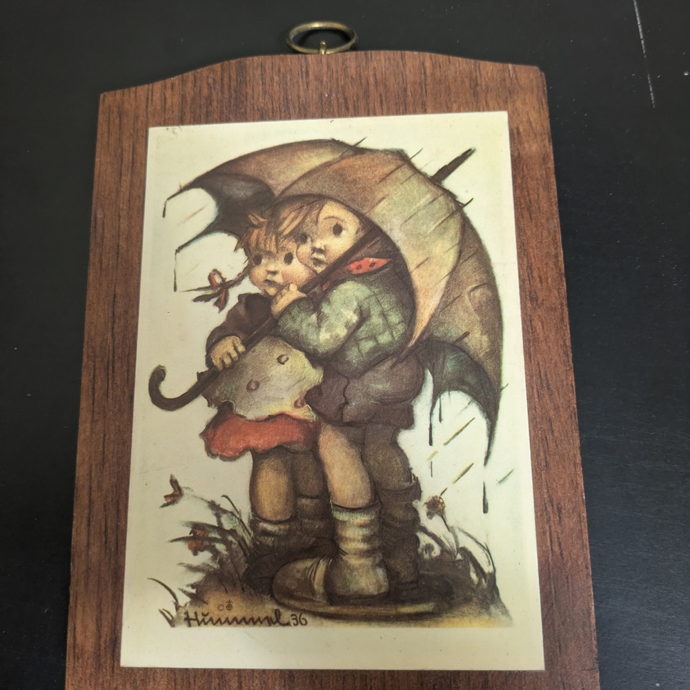 Vintage Art Print on Wooden Plaque Hummel Cottage Core Decor